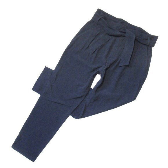 NWT Sezane Austin in Marine Satin Back Crepe Belted Pleated Crop Pant 38 / 6 - Picture 1 of 6